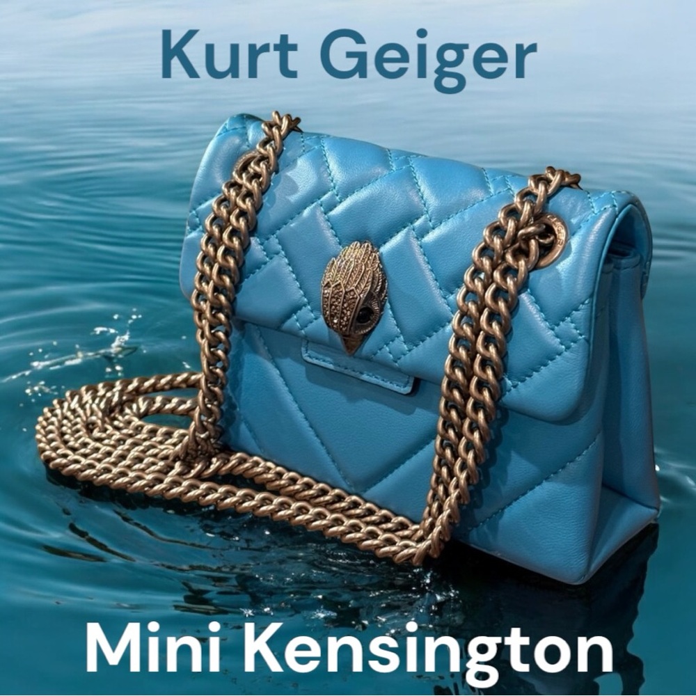 KURT GEIGER Turquoise Mini Kensington Quilted Leather Crossbody Bag EUC